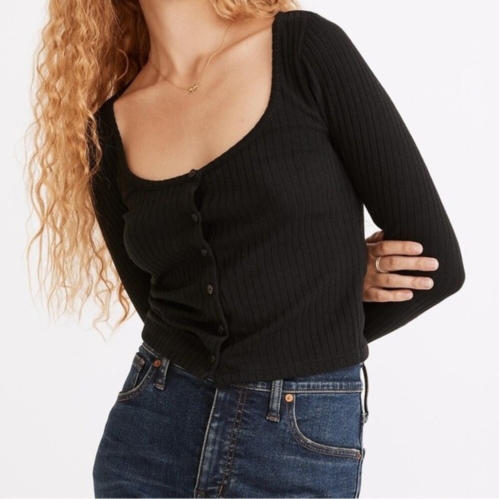 Madewell Black Ribbed Long Sleeve Top